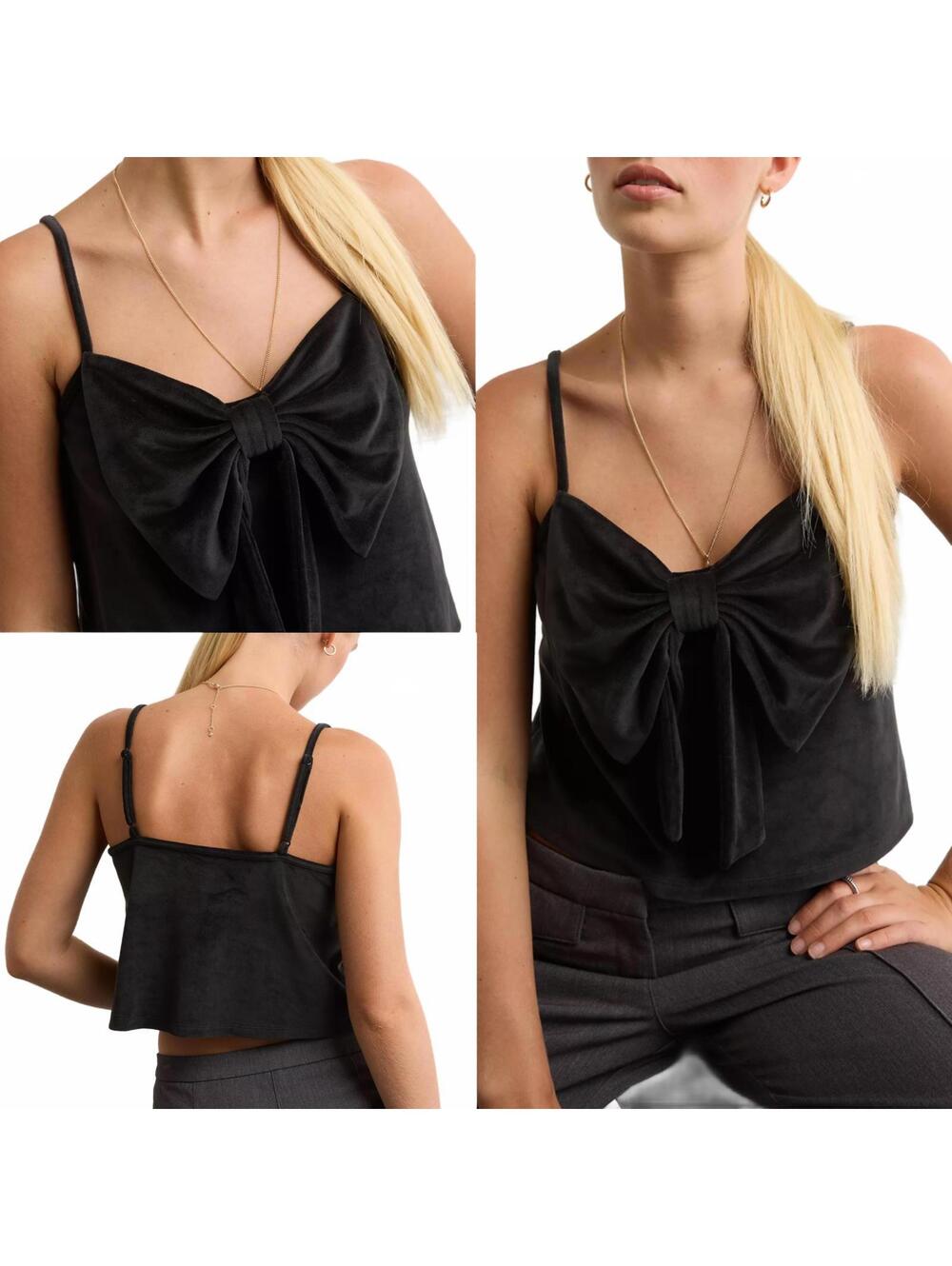 AE Velvet Bow Swing Tank Top American Eagle NWT True Black XL
